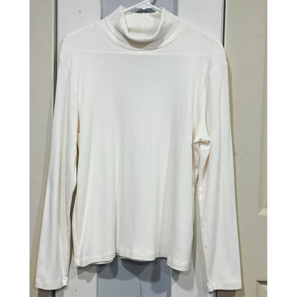 Talbots Women's T-Shirt XL White Solid Mock Neck Long Sleeve Knit Pullover